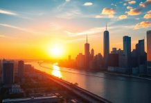 City skyline at sunrise, representing investment opportunities.