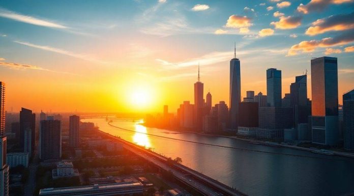 City skyline at sunrise, representing investment opportunities.