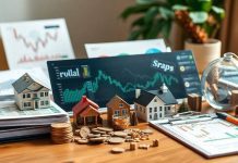 Diverse portfolio assets on a wooden desk with lighting.