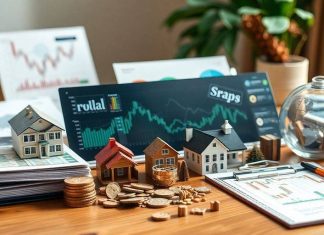 Diverse portfolio assets on a wooden desk with lighting.