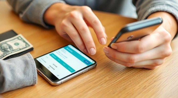 Person using smartphone for checking account management.