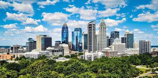 Charlotte skyline with greenery, highlighting investment opportunities.