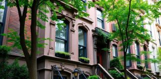 Photograph of a New York City brownstone home.