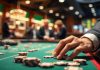 Person placing bets at a betting table.