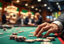 Person placing bets at a betting table.