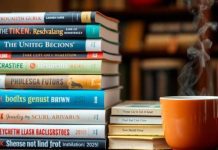 Stack of books with a coffee cup nearby.