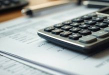 Calculator and financial documents on a desk.