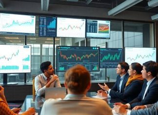 Group of investors collaborating in a modern office.