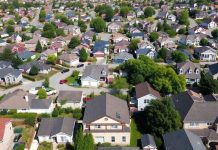 Aerial view of diverse American neighborhoods and homes.