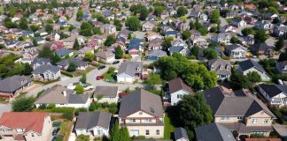 Aerial view of diverse American neighborhoods and homes.