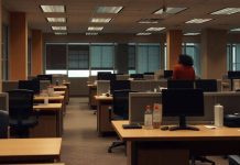 Empty office space indicating job insecurity and layoffs.