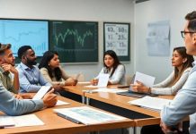 Students learning hedge fund management in an engaging classroom.