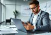 Financial analyst reviewing market trends in a modern office.